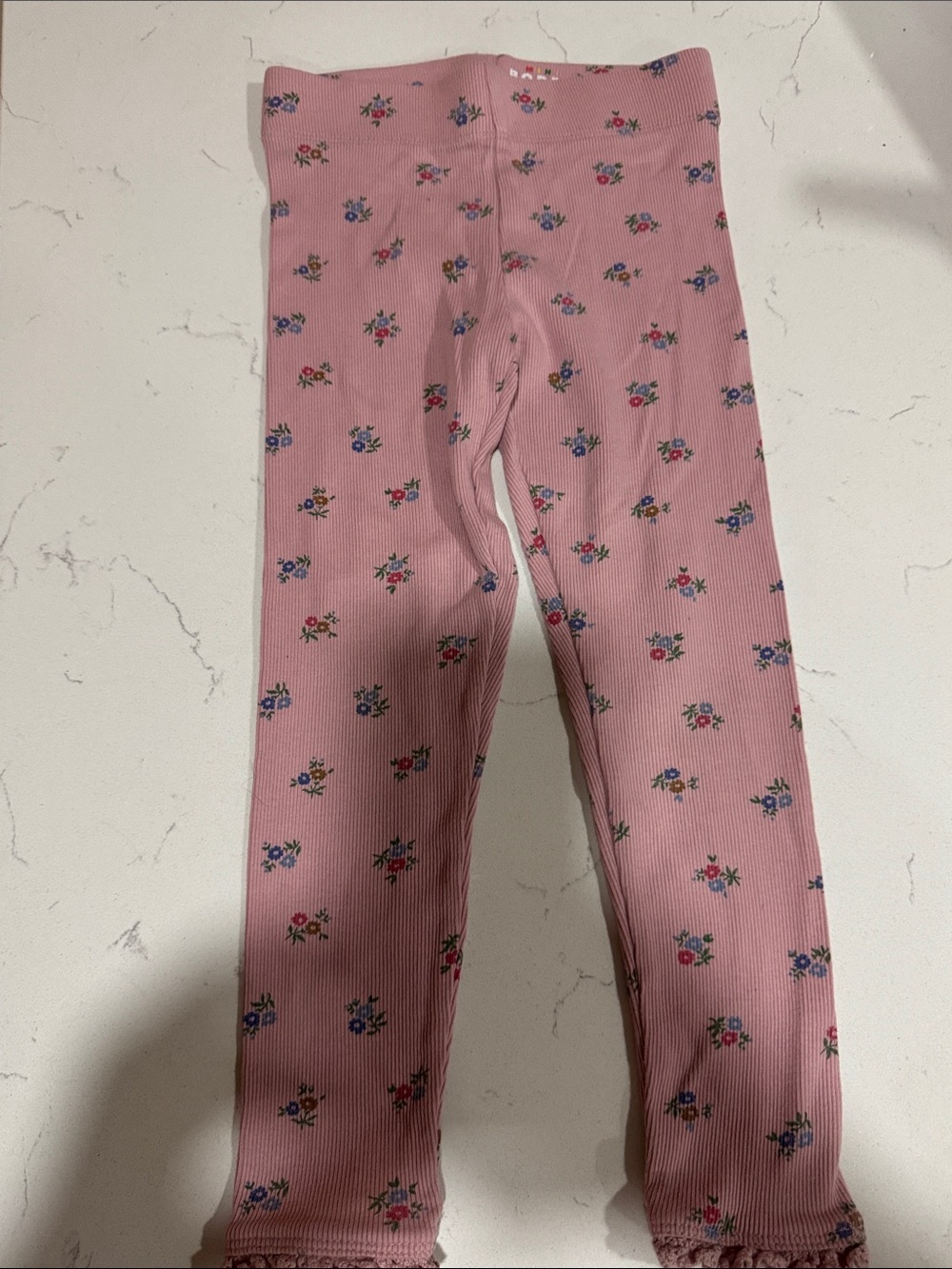 Mini BODEN' Pink Floral Ribbed Leggings 4-5y